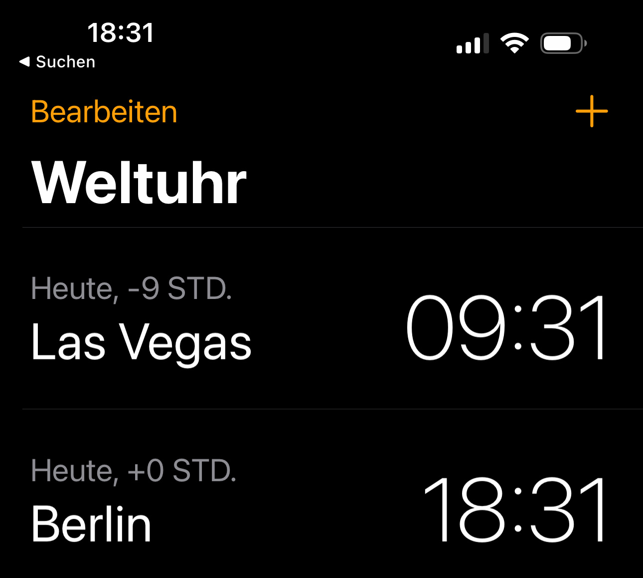In der iPhone-App "Uhr" kann man unter "Weltuhr" auch die Uhrzeit von Las Vegas, USA einblenden lassen.